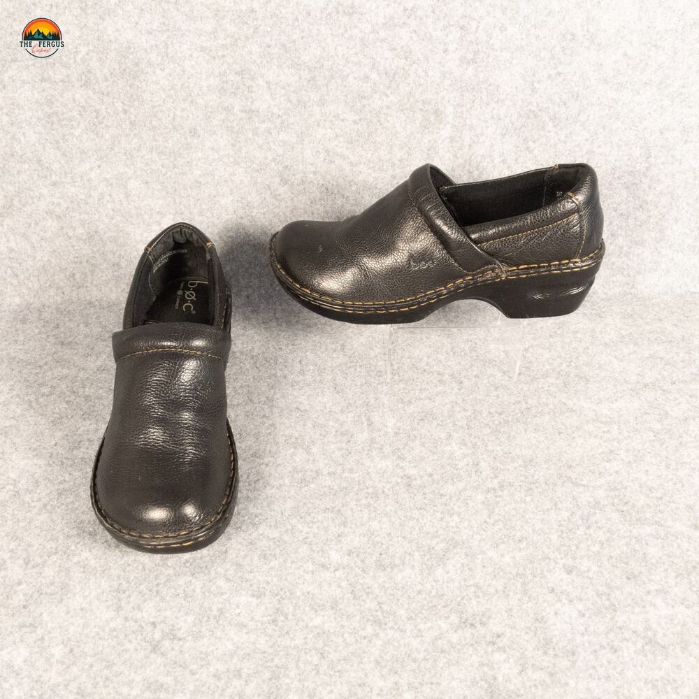 BOC Born Concept Clog Shoes Black Leather Slip-On Comfort Cottage Women's Size 8